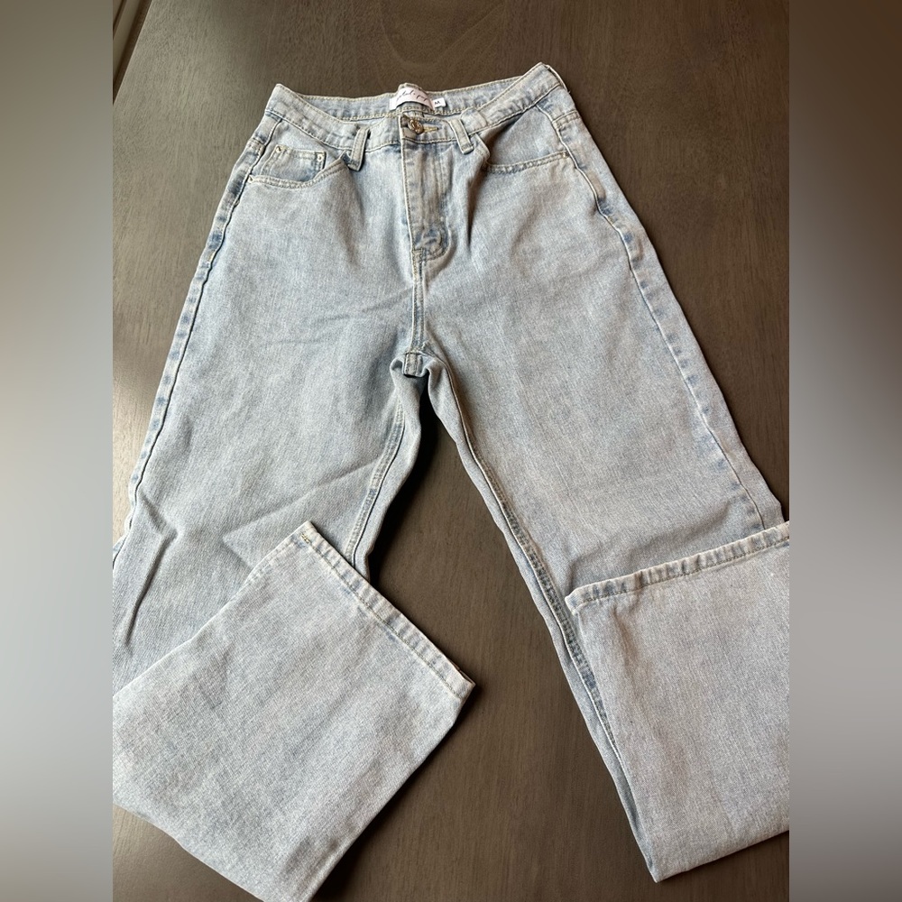 Petal & Pup mid wash high  rise slit ankle loose fitting denim jeans